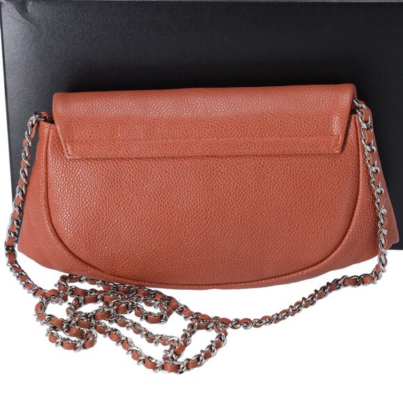 CHANEL Half Moon Flap Crossbody CC Logo Light Brown Caviar Leather - Picture 2 of 8
